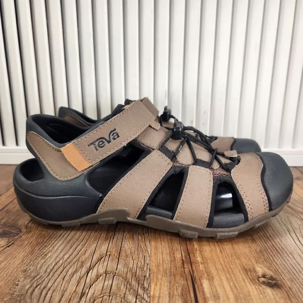 Teva Flintwood Sandals Men Sz 8 Turkish Coffee Brown Leather Hiking Outdoors Low